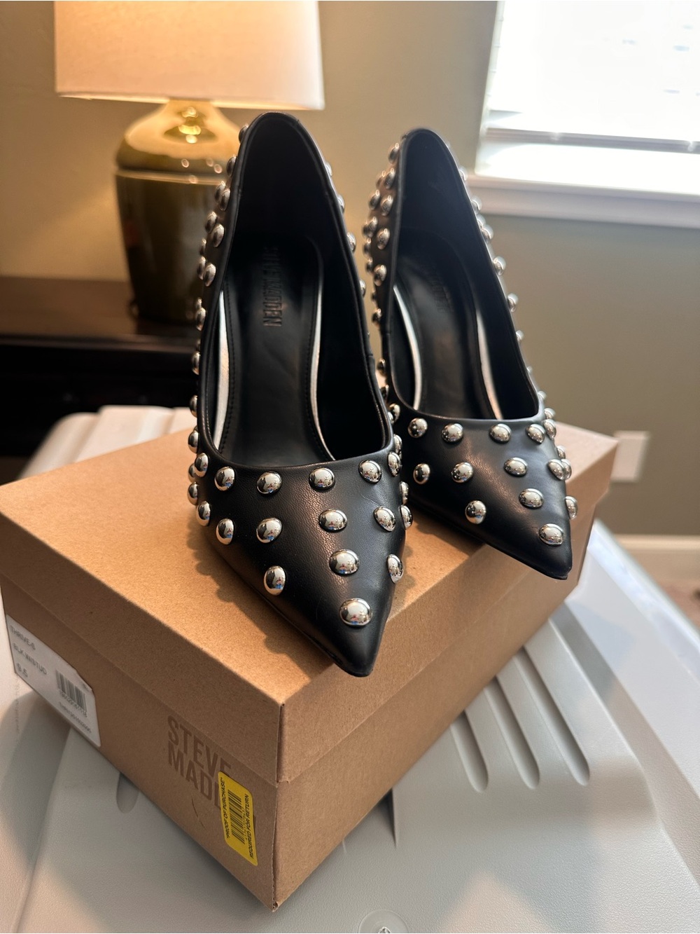 Steve Madden Black Studded Pointed Toe Pumps